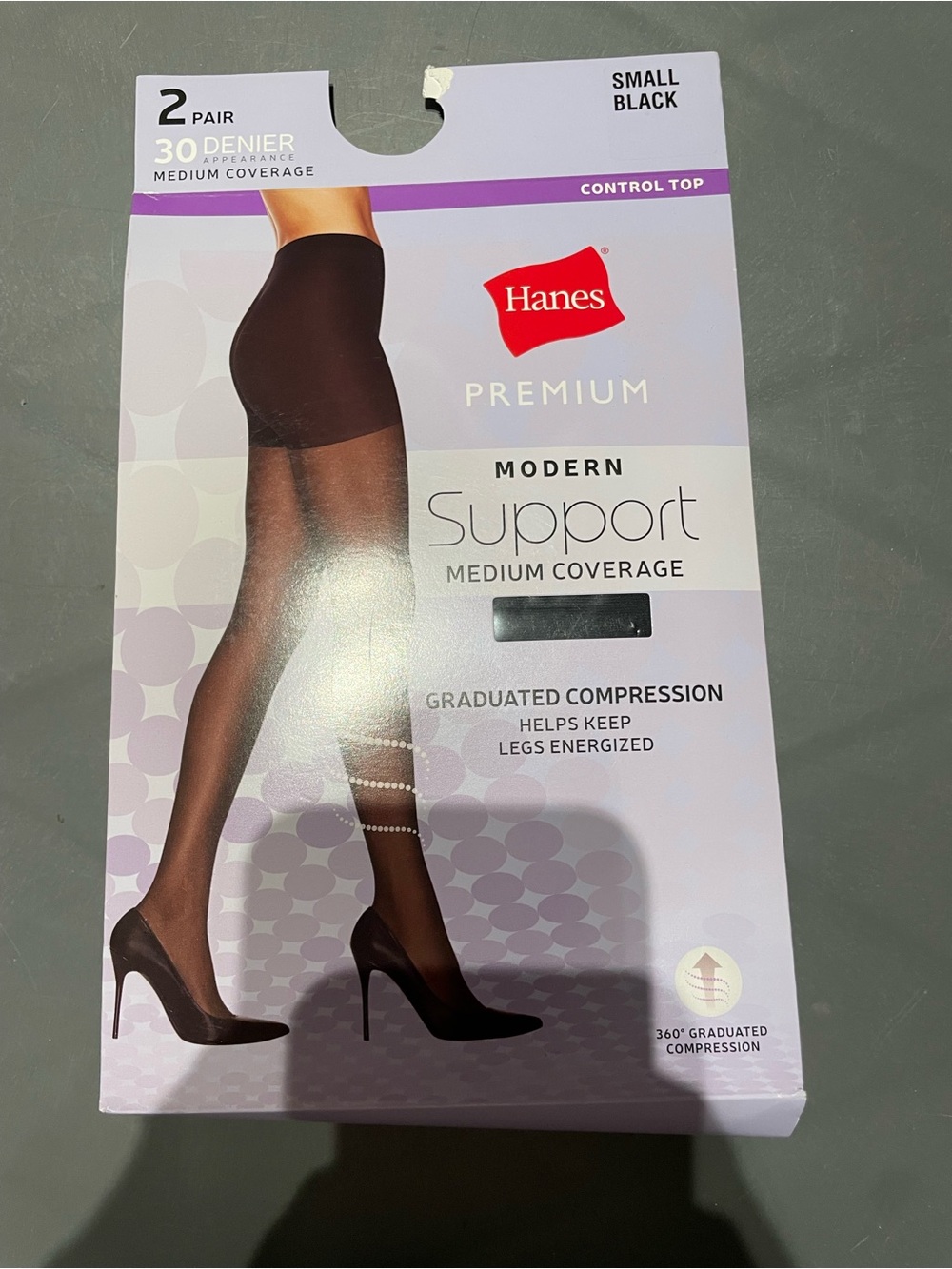 Hanes Women's 2pk Modern Support Graduated Compression Tights Black Small New